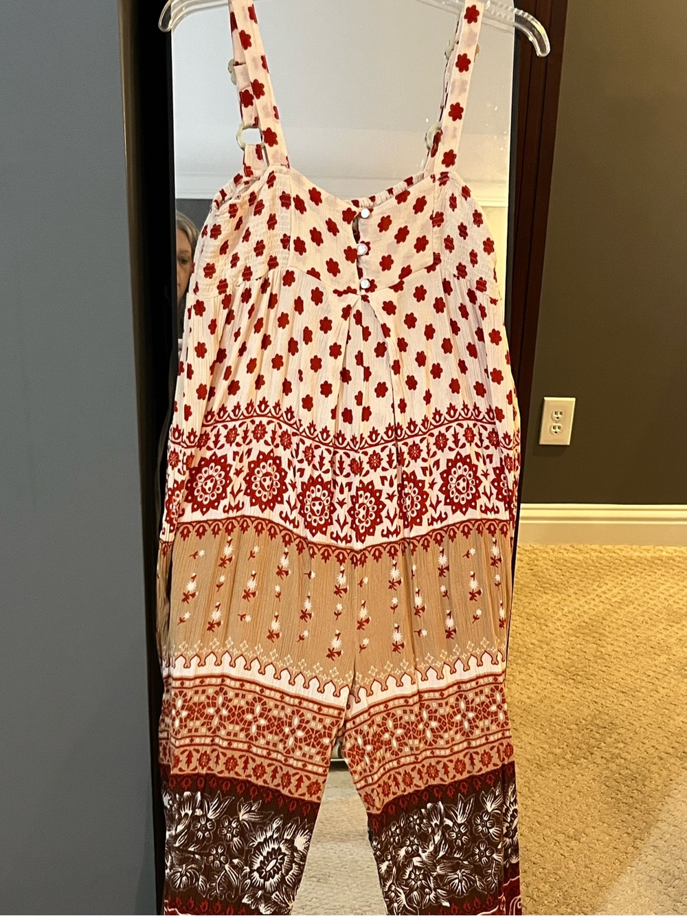 Red & Cream Printed Strappy Women's Jumpsuit